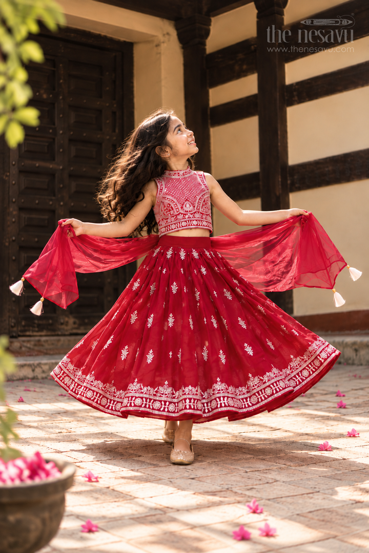 Girls High-neck Lehenga Choli Set with Mirror Work for Parties and Receptions