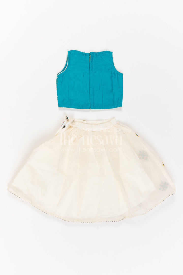 Girls Lehenga Choli in Turquoise with Thread Embroidery