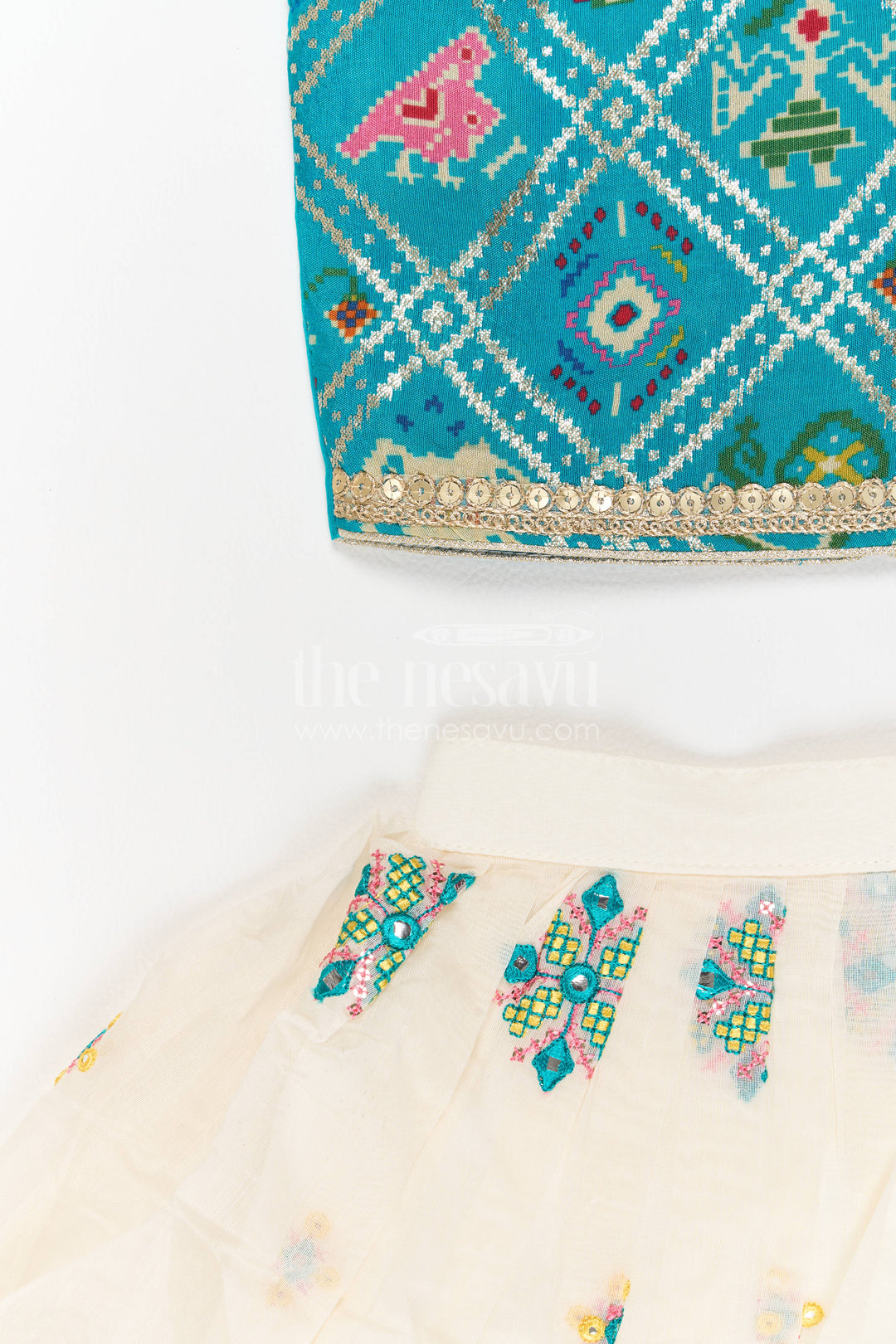 Girls Lehenga Choli in Turquoise with Thread Embroidery