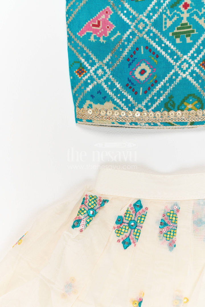 Girls Lehenga Choli in Turquoise with Thread Embroidery