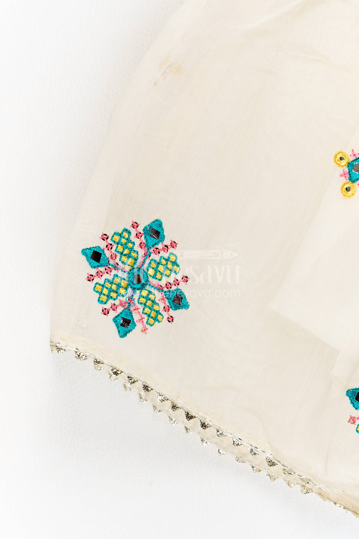 Girls Lehenga Choli in Turquoise with Thread Embroidery