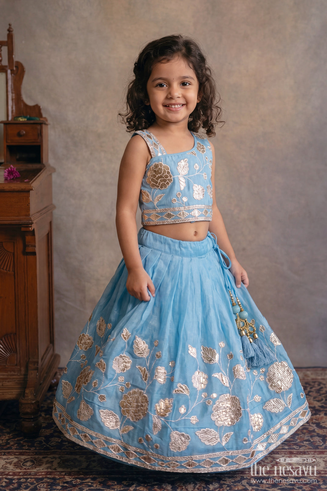 Girls Lehenga Choli with Thread Embroidery for Family Functions