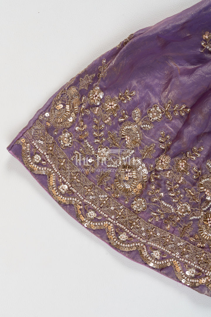 Girls Lavender Botanical Border Strap Viscose Chinnon Silk Lehenga Choli