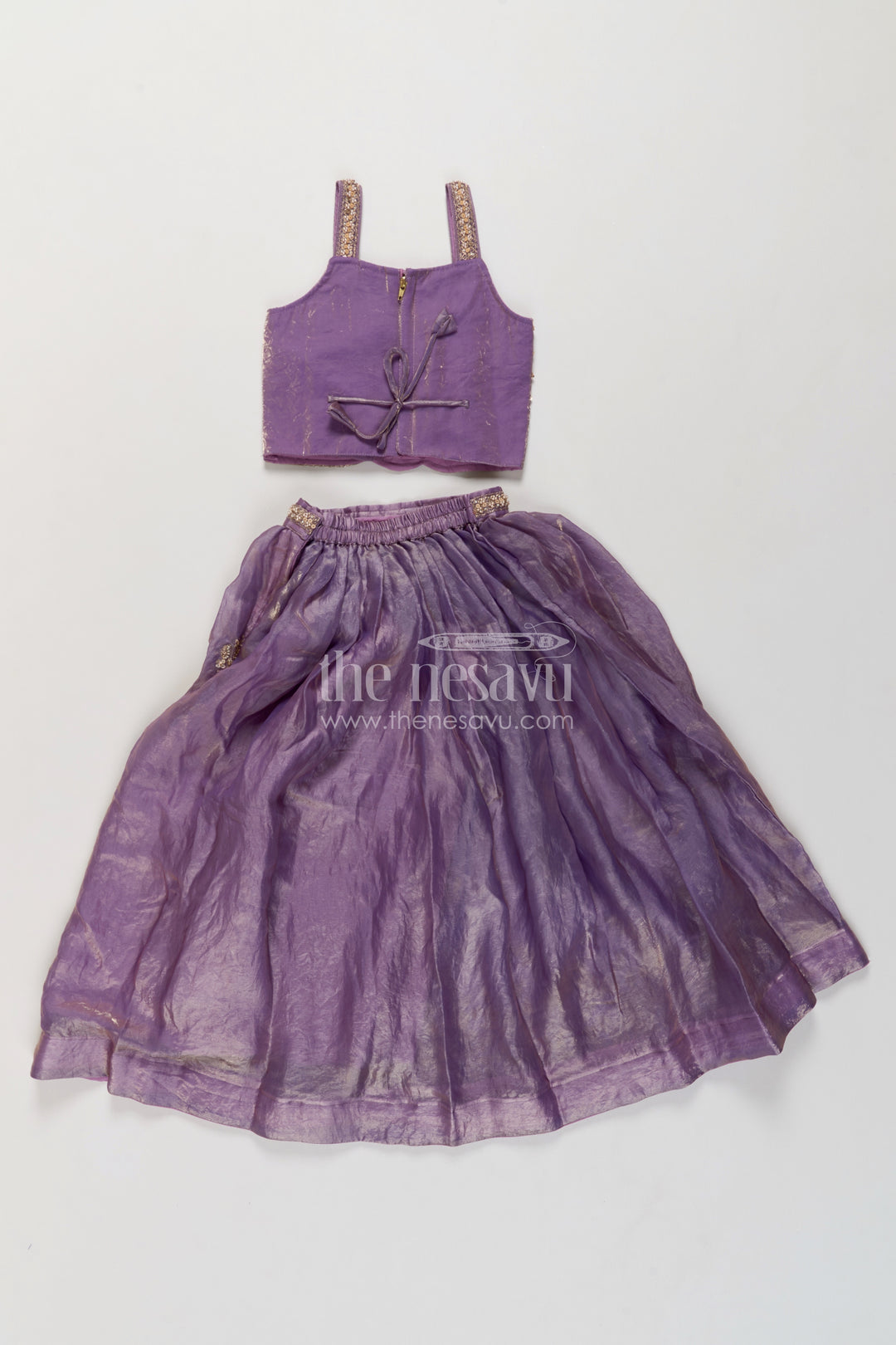 Girls Viscose Chinnon Silk Lehenga Choli in Purple with Floral Border