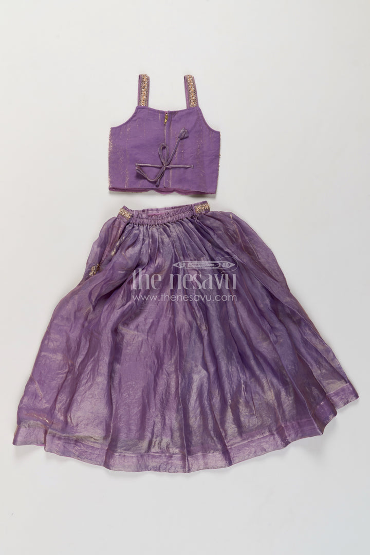 Girls Viscose Chinnon Silk Lehenga Choli in Purple with Floral Border