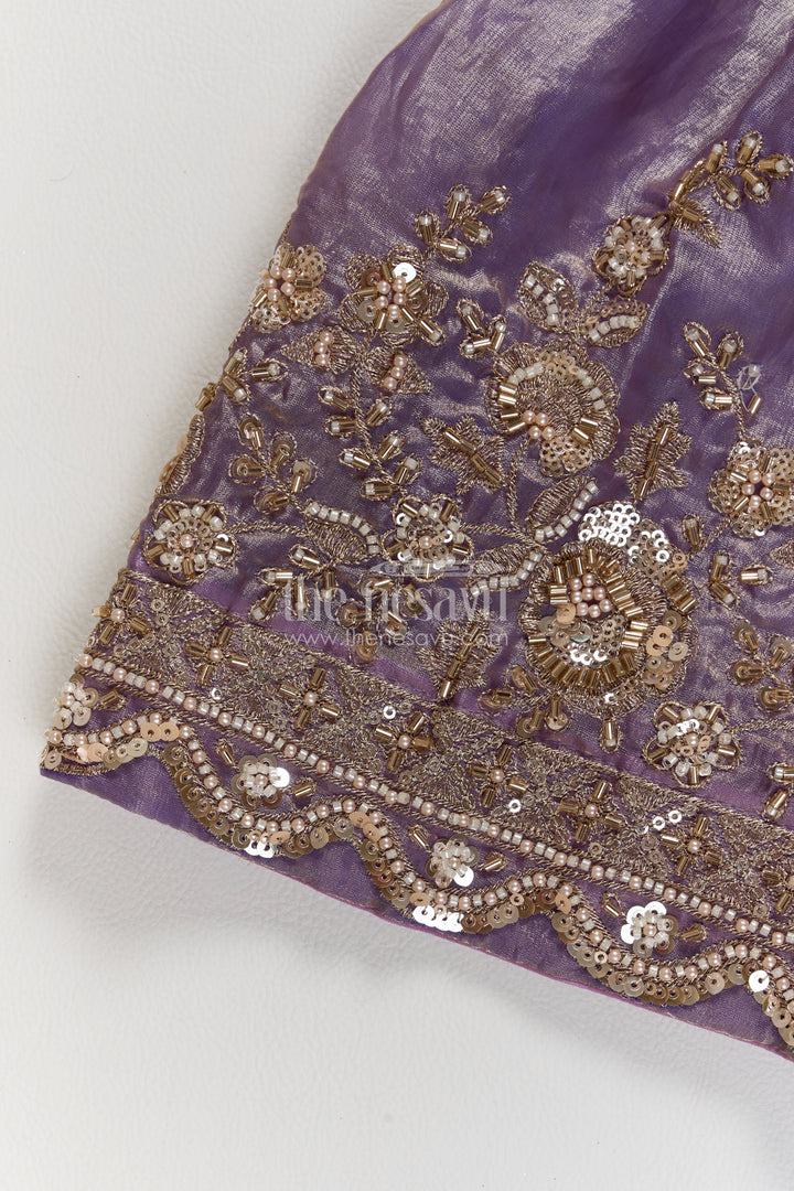 Girls Viscose Chinnon Silk Lehenga Choli in Purple with Floral Border