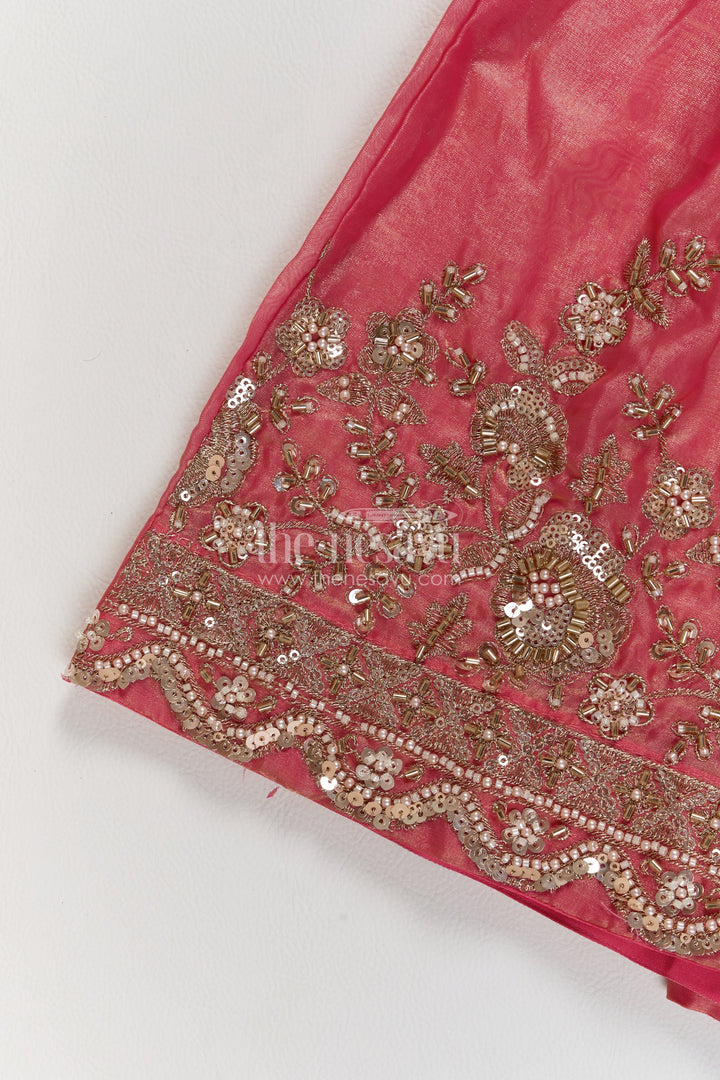 Girls Raspberry Pink Viscose Chinnon Silk Silver Vine Border Lehenga Choli