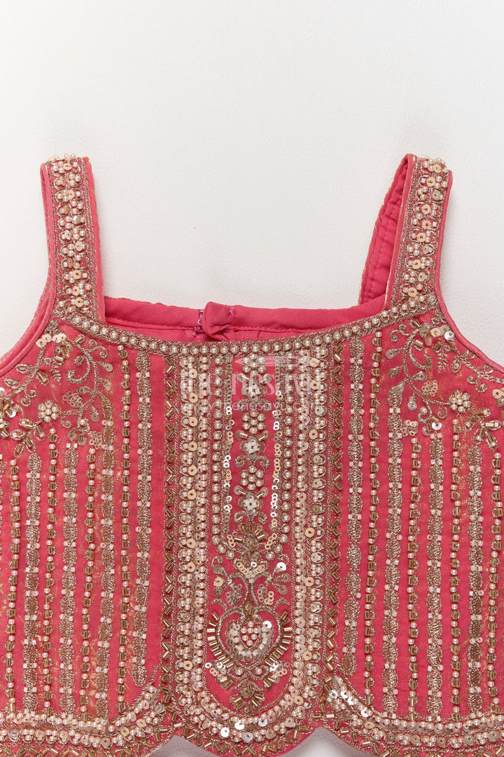 Girls Raspberry Pink Viscose Chinnon Silk Silver Vine Border Lehenga Choli