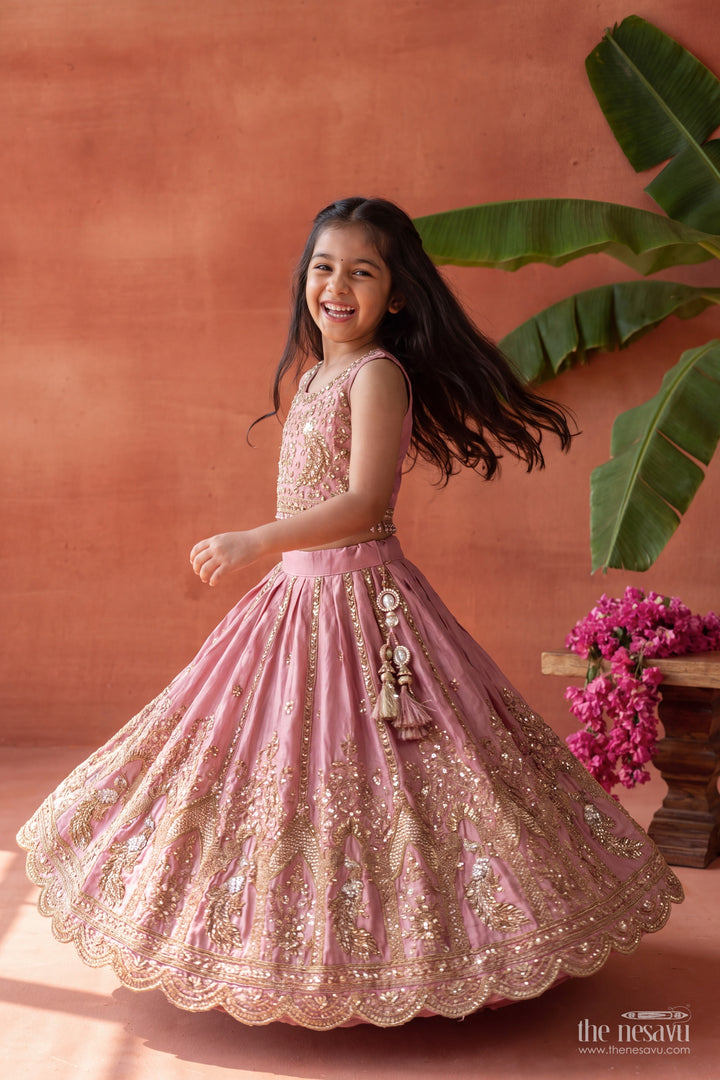 Girls Fancy Lehenga in Peach for Portrait Days
