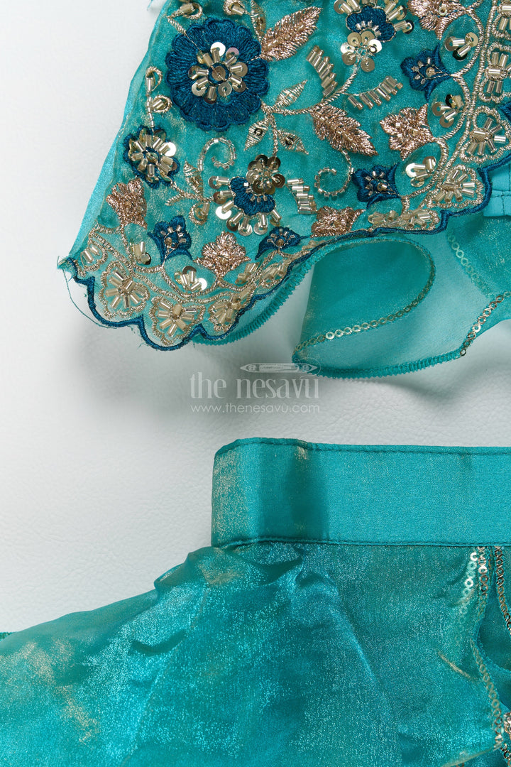 Girls Fancy Lehenga in Turquoise with Smart Tailoring