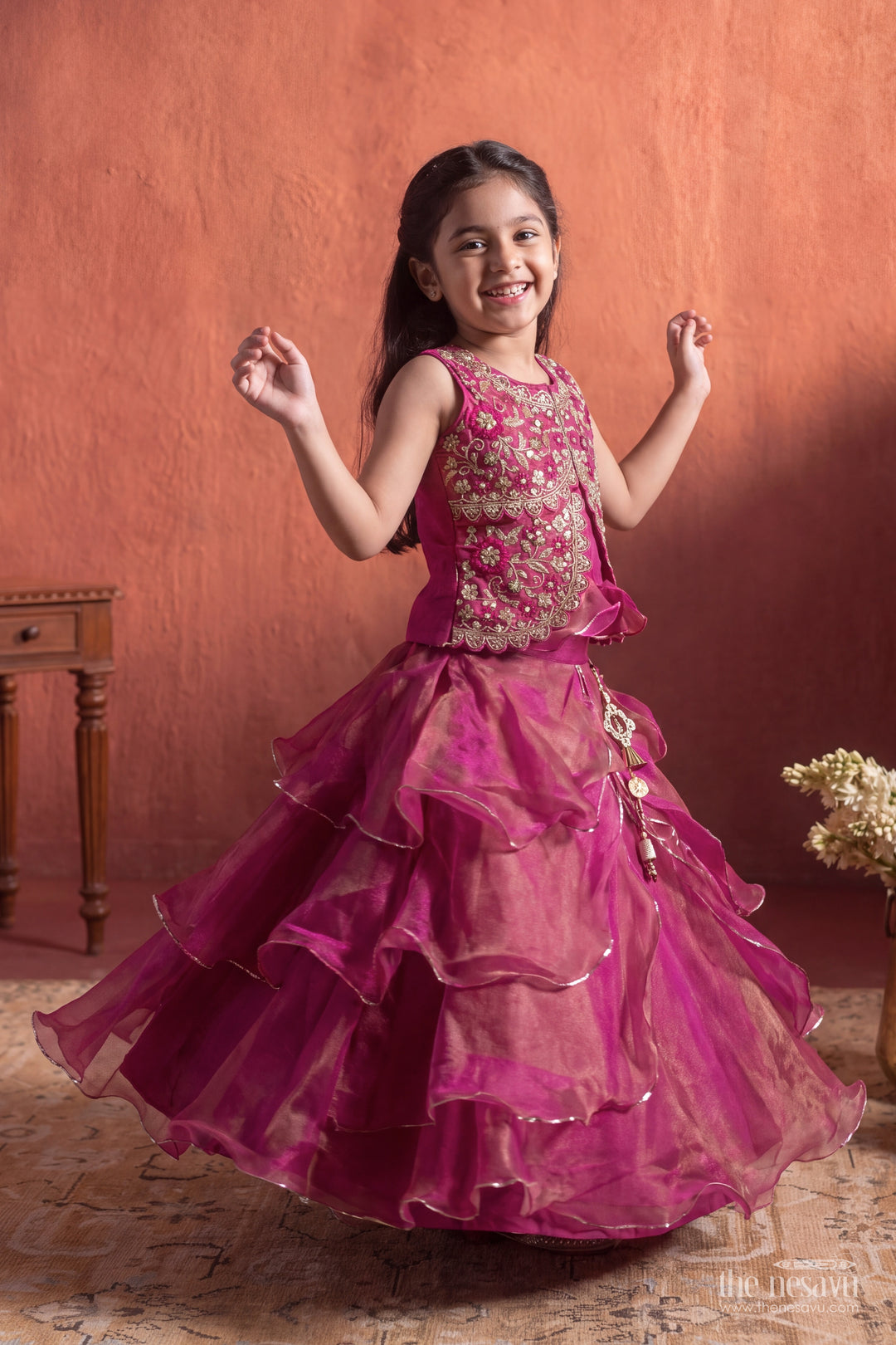 Kids Lehenga Set in Rani for Celebrations and Photos