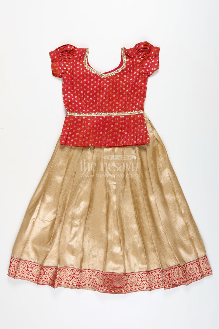 Girls Red And Gold Traditional Gown For Weddings And Temple Visits