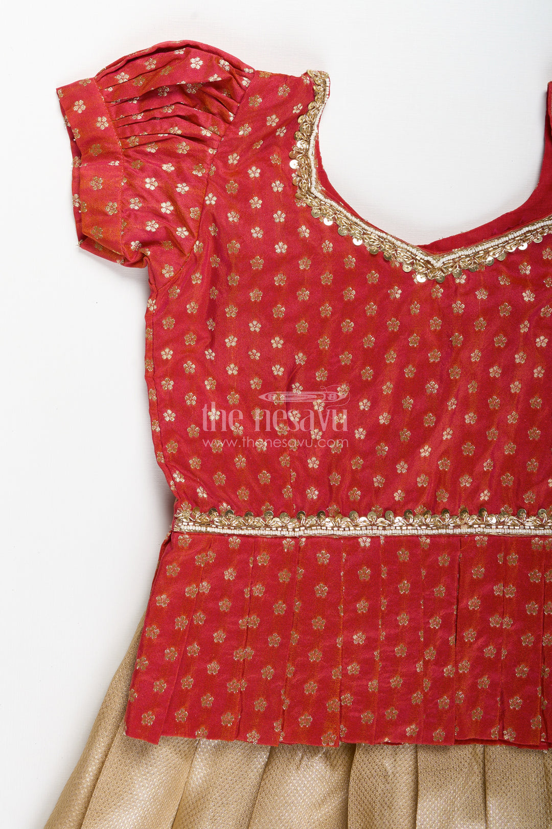 Girls Red And Gold Traditional Gown For Weddings And Temple Visits