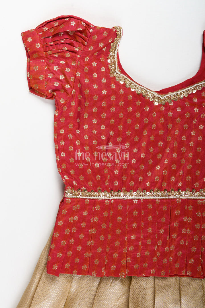 Girls Red And Gold Traditional Gown For Weddings And Temple Visits