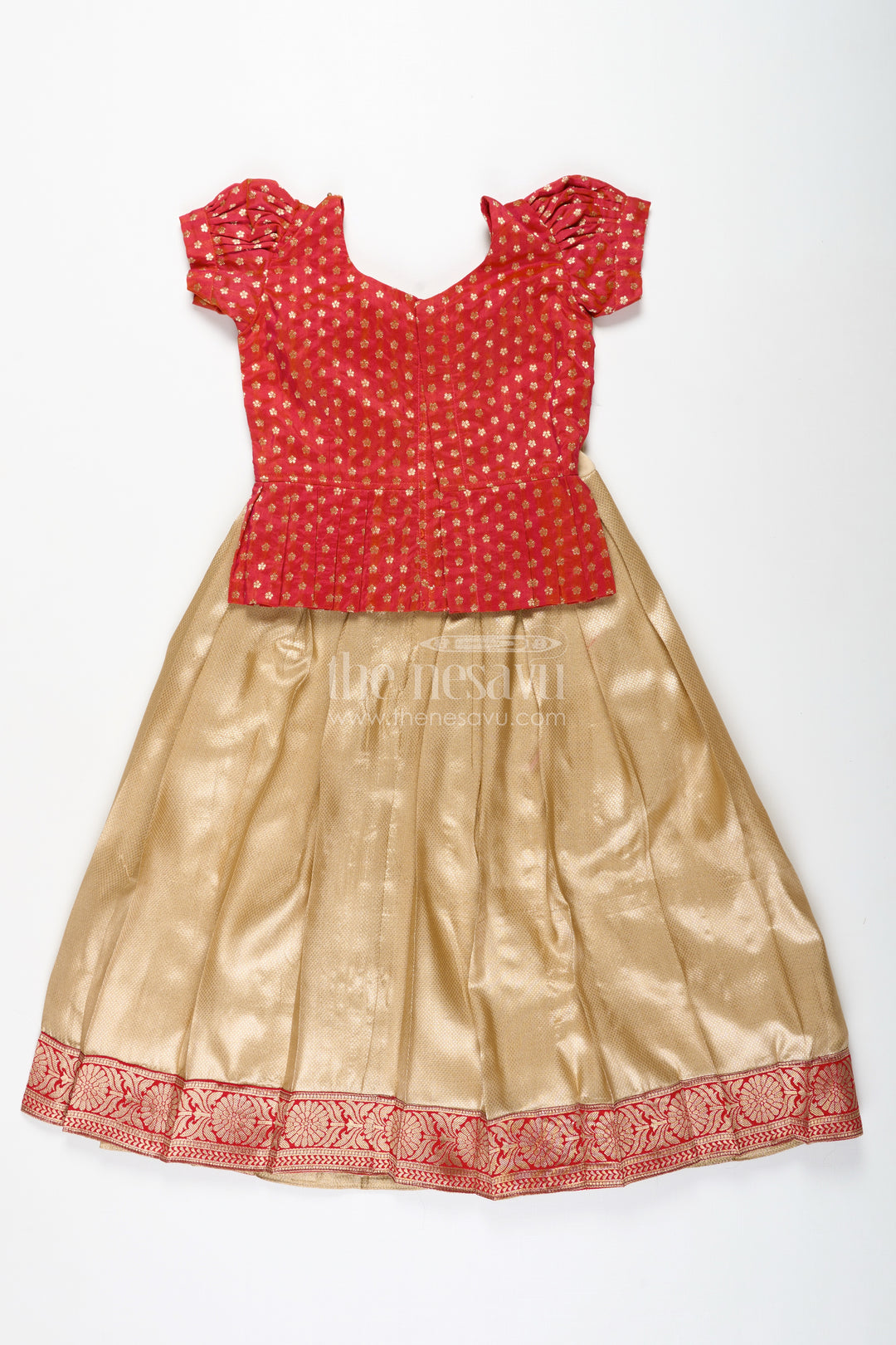 Girls Red And Gold Traditional Gown For Weddings And Temple Visits