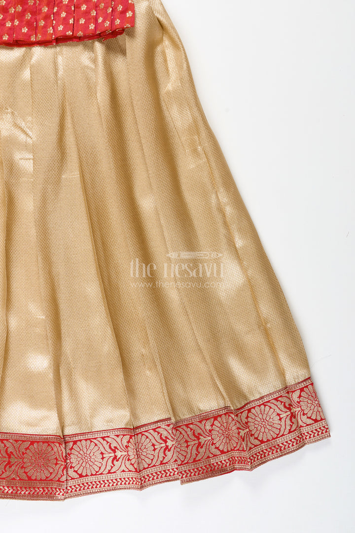 Girls Red And Gold Traditional Gown For Weddings And Temple Visits