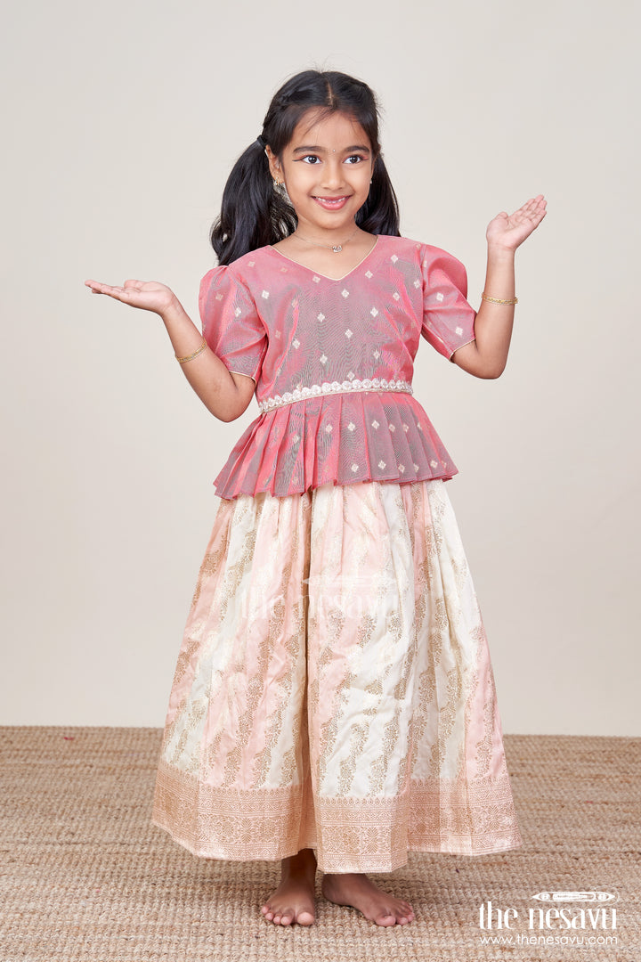 Baby Girl Pattu Pavadai in Peach Silk for Festive Celebrations