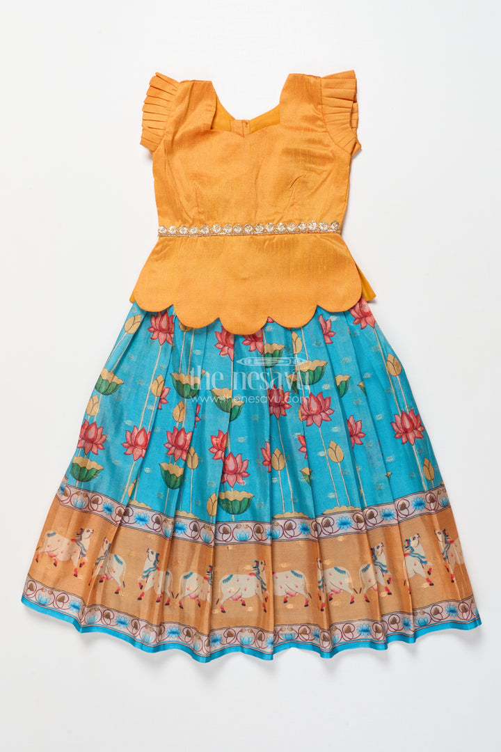Baby Girl Pattu Pavadai with Animal Border Print for Traditional Functions