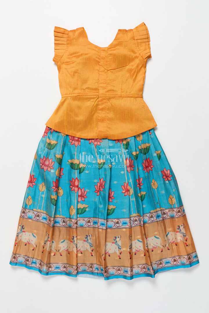 Baby Girl Pattu Pavadai with Animal Border Print for Traditional Functions