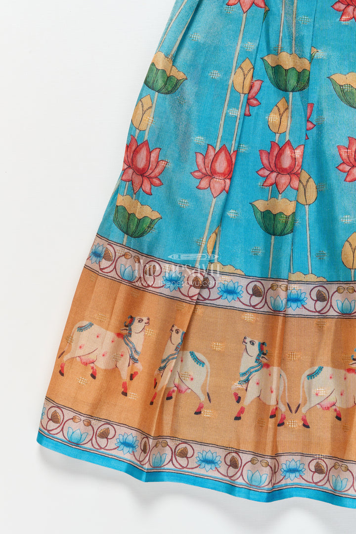 Baby Girl Pattu Pavadai with Animal Border Print for Traditional Functions