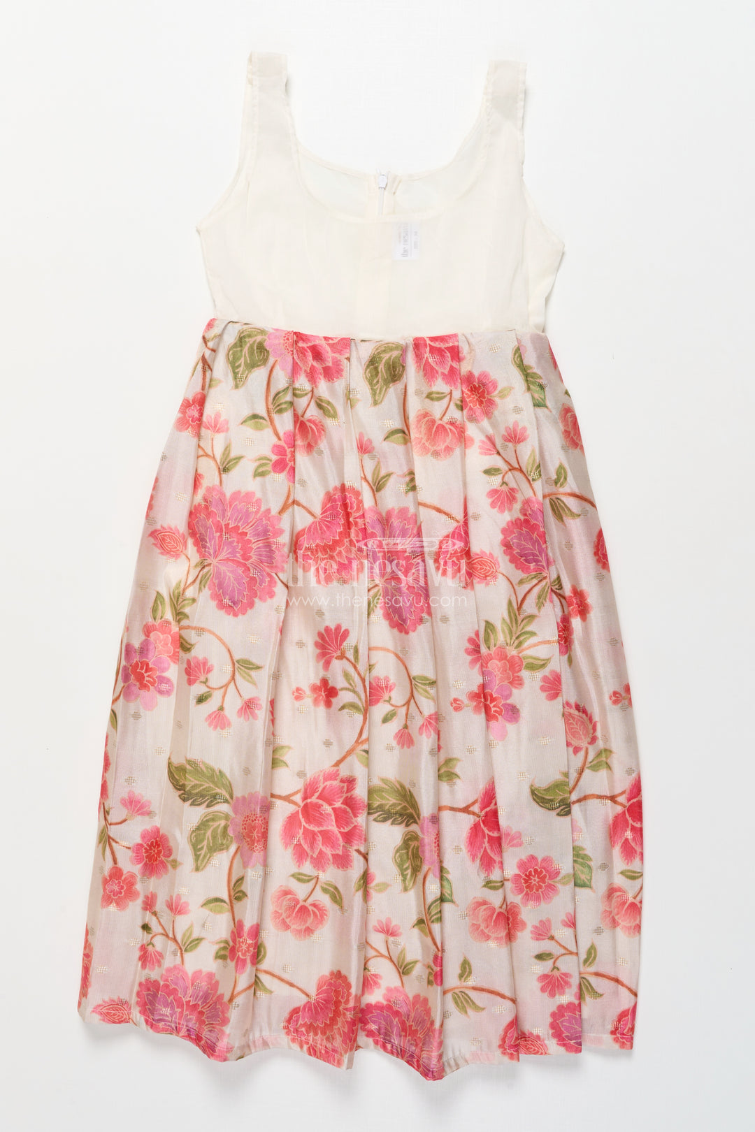Toddler Girl Pattu Pavadai in Green with Floral Printed Skirt for Festive Wear
