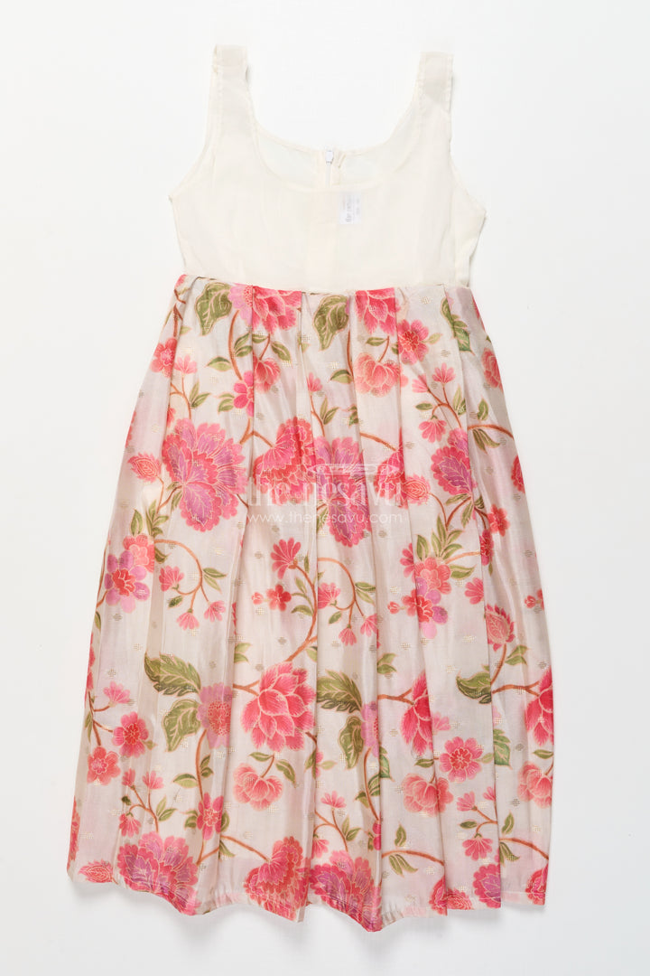 Toddler Girl Pattu Pavadai in Green with Floral Printed Skirt for Festive Wear