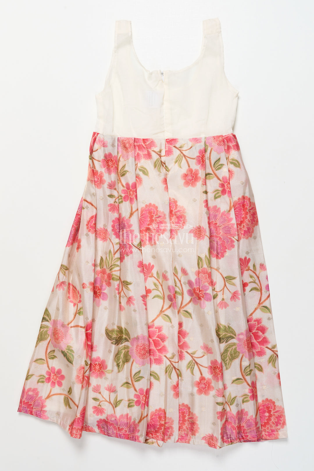 Baby Girl Green Pattu Pavadai with Lace Detailing and Floral Print Skirt