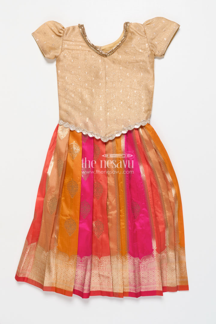 Traditional pattu pavadai for toddler girls for festive and temple wear