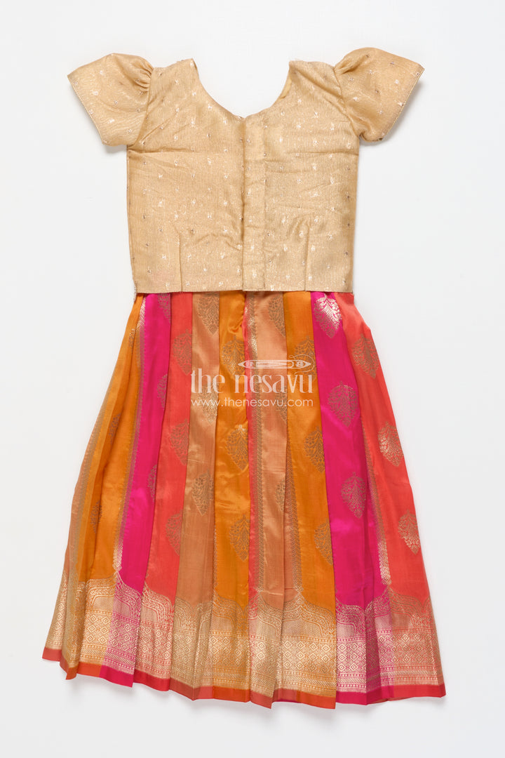 Traditional pattu pavadai for toddler girls for festive and temple wear