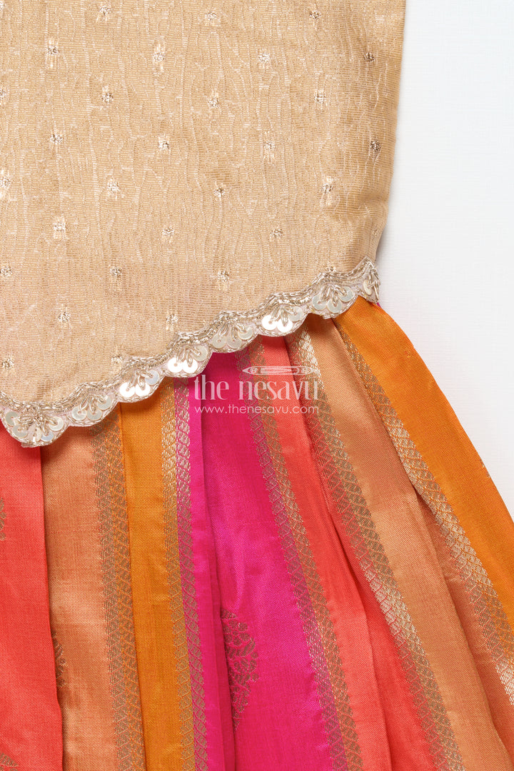 Traditional pattu pavadai for toddler girls for festive and temple wear
