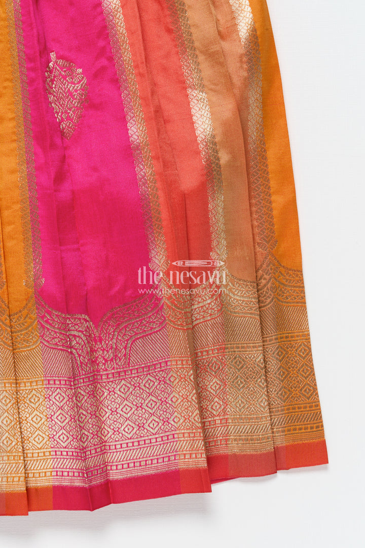 Traditional pattu pavadai for toddler girls for festive and temple wear