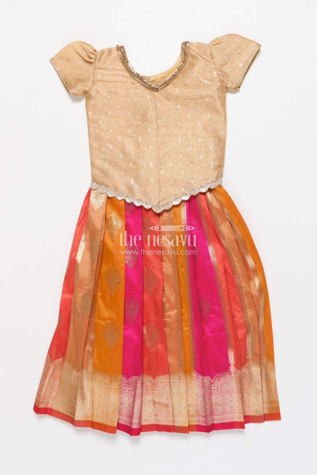 Traditional pattu pavadai for toddler girls for festive and temple wear