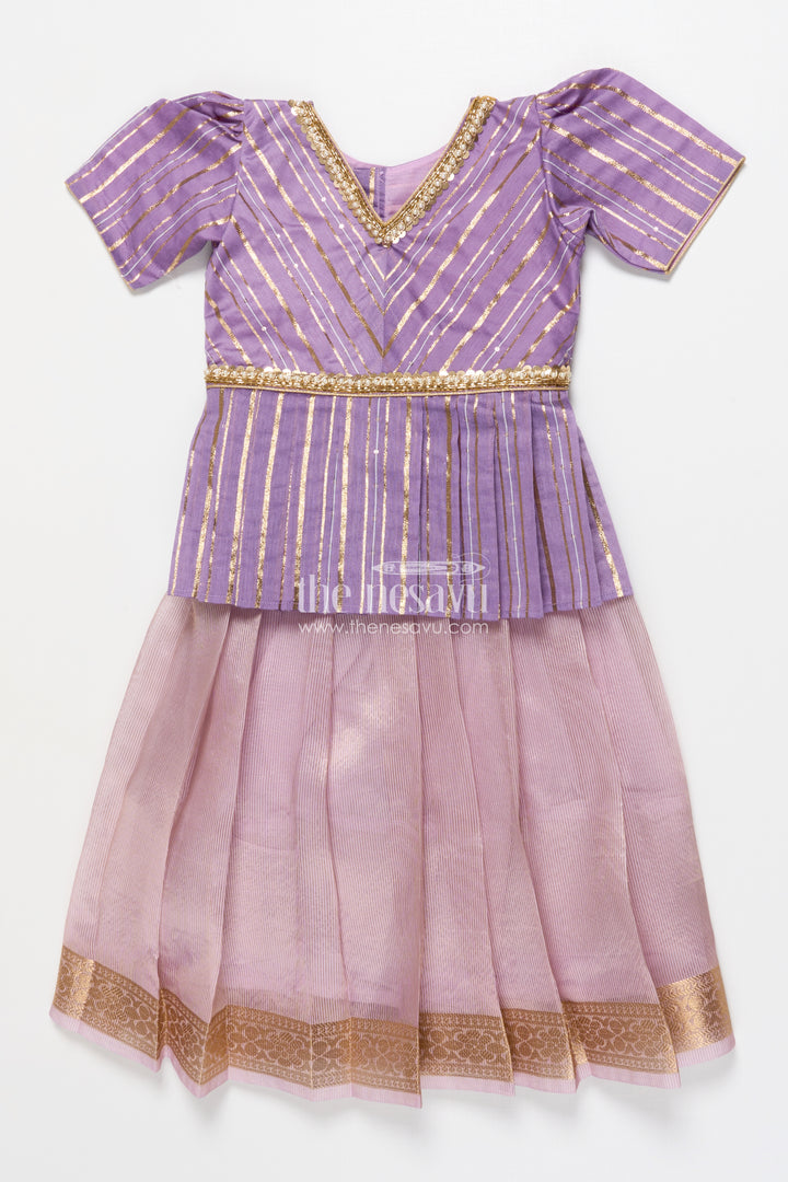 Traditional pattu pavadai for toddler girls for poojas and festive dressing