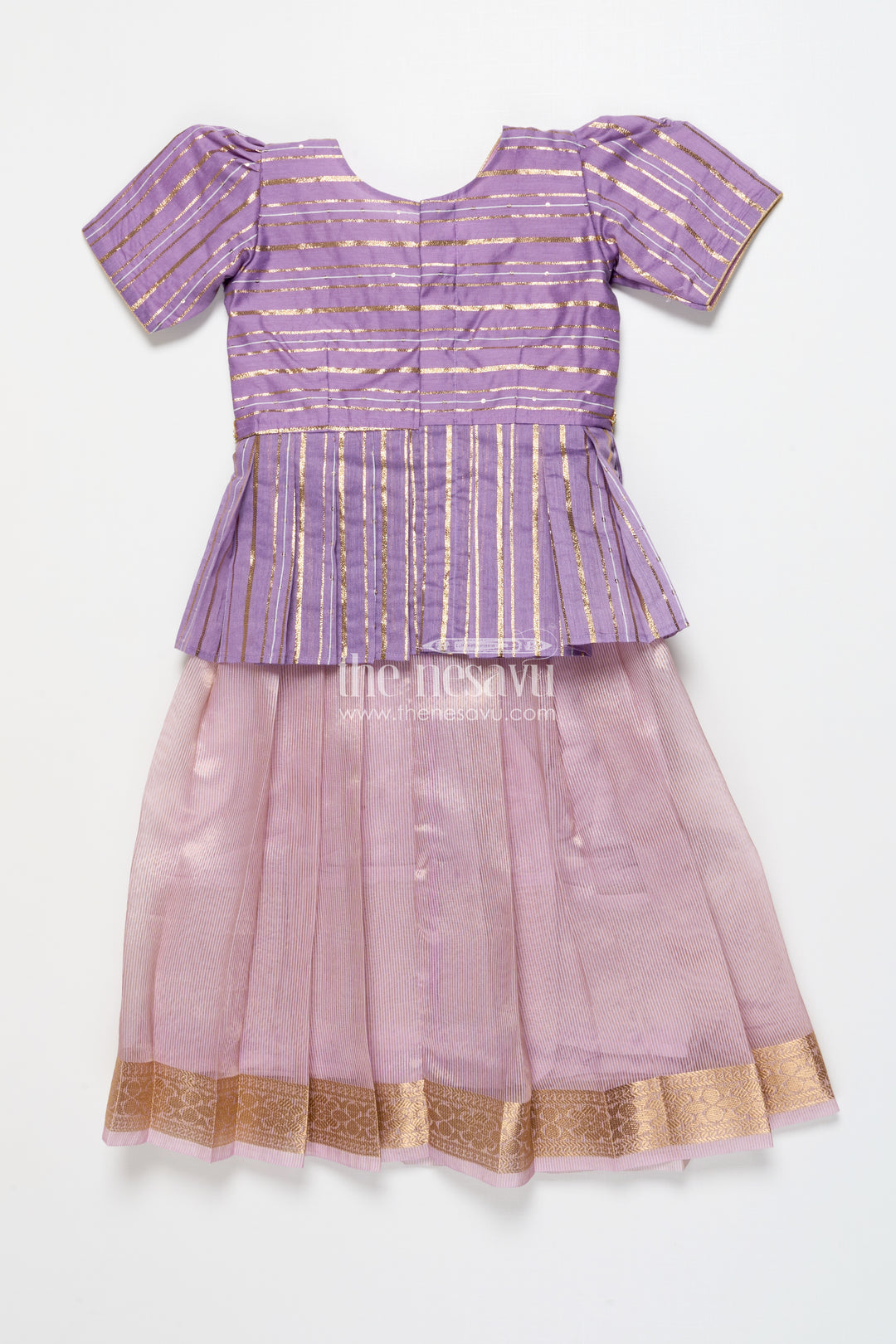 Traditional pattu pavadai for toddler girls for poojas and festive dressing