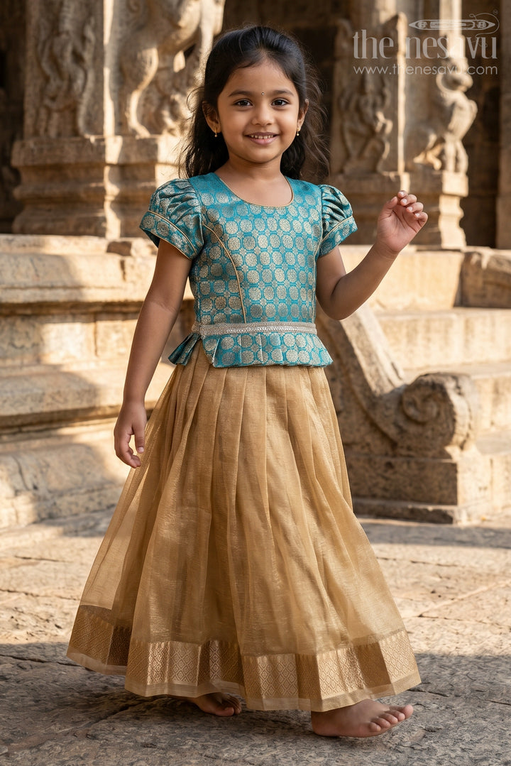 Baby Girl Traditional Pattu Pavadai in Tissue Silk with Zari Finish