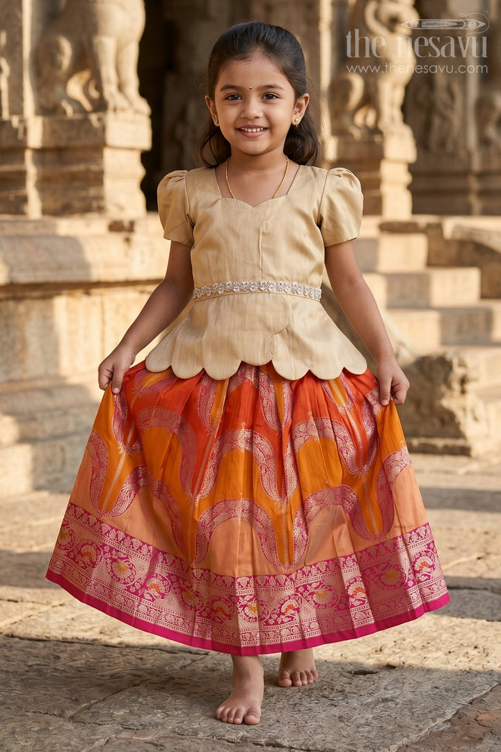 Baby Girl Jacquard Pattu Pavadai Set for Festivals and Temple Wear