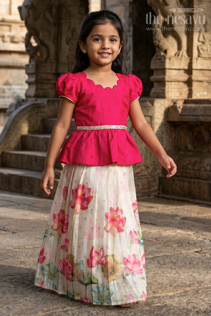 Baby Girl Pattu Pavadai with Floral Print Skirt for Festive Moments