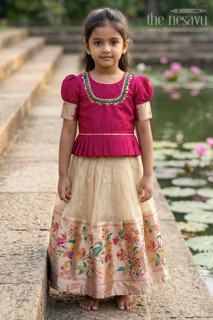 Girls Pattu Pavadai for Traditional Festivals and Temple Visits