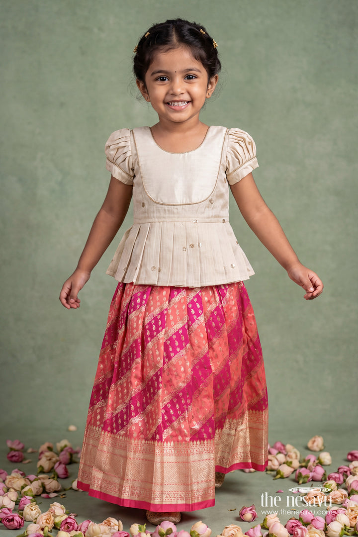 Girls Banarasi Pattu Pavadai for Temple Visits and Festive Ceremonies