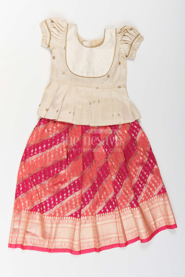 Girls Banarasi Pattu Pavadai for Temple Visits and Festive Ceremonies