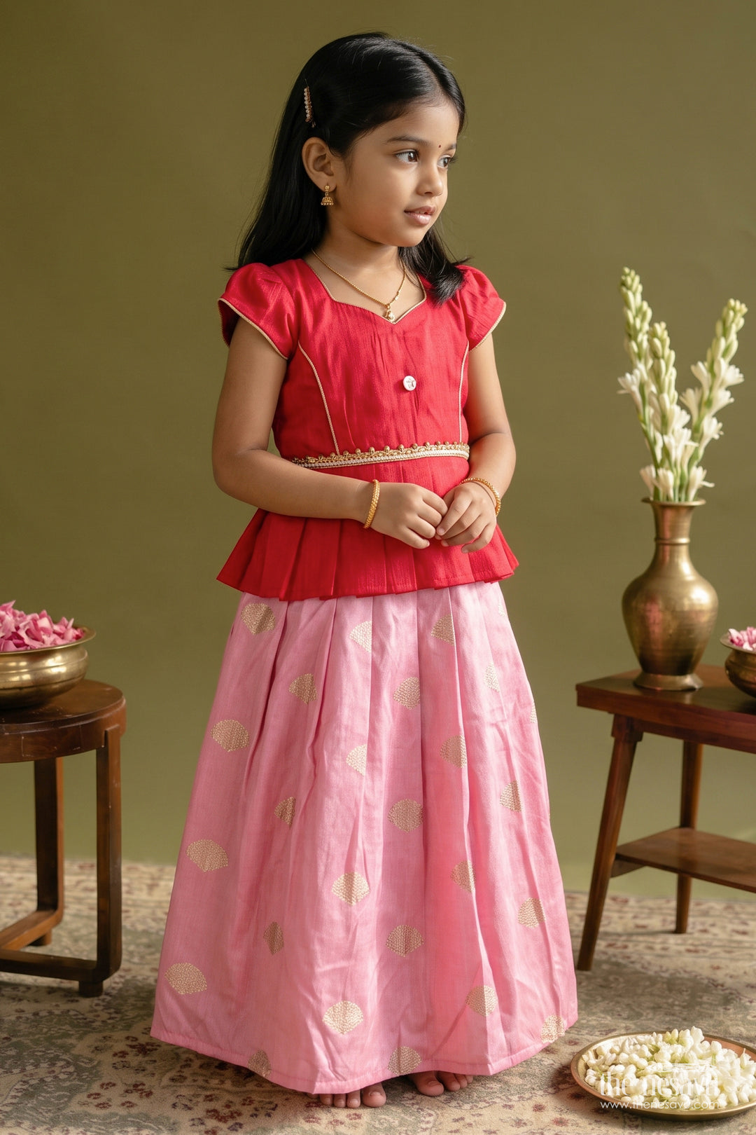 Silk Pavadai Sattai in Pink for Celebrations and Photos