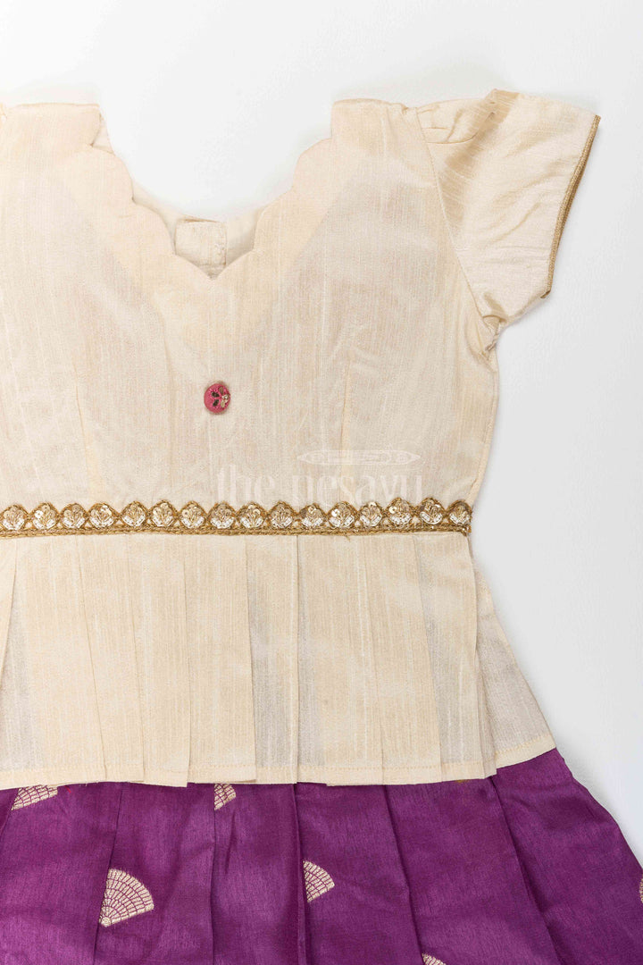 Silk Pavadai Sattai in Off White for Celebrations and Photos