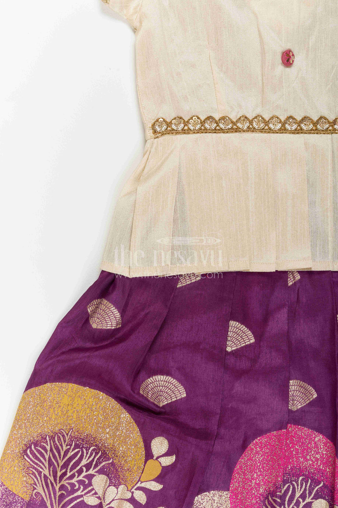 Silk Pavadai Sattai in Off White for Celebrations and Photos