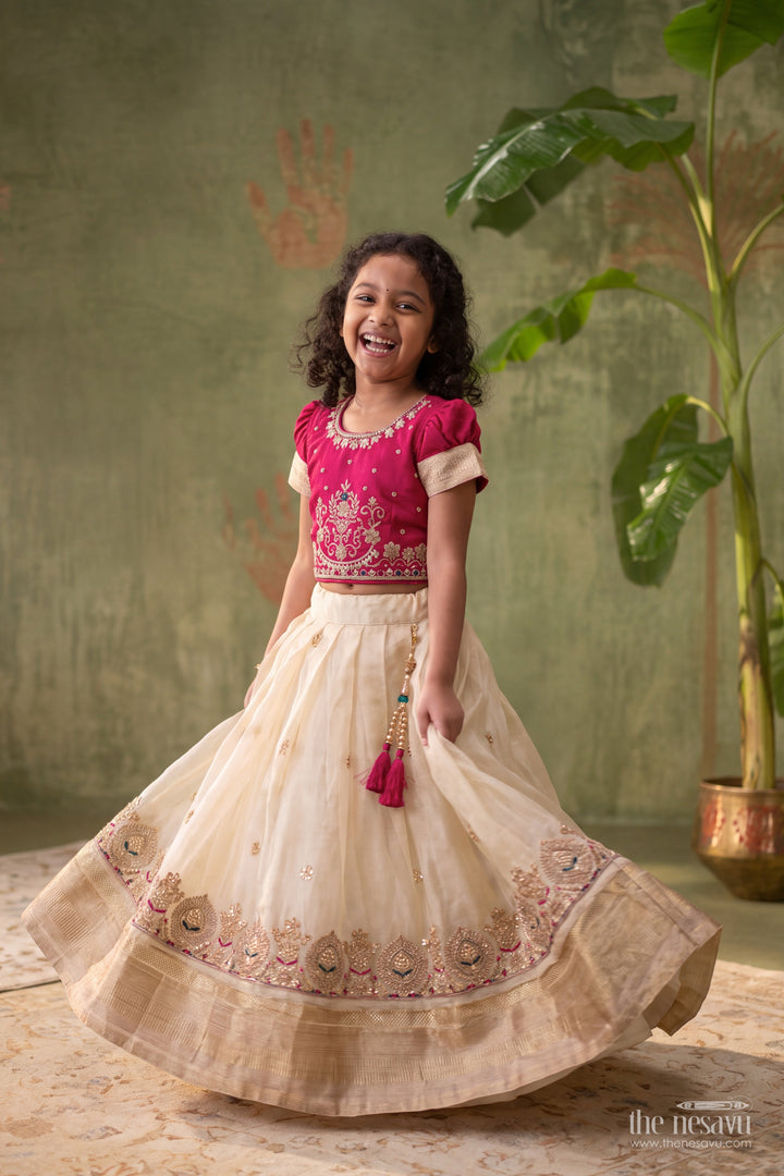 Kids Festive Lehenga in Off White for Celebrations and Photos