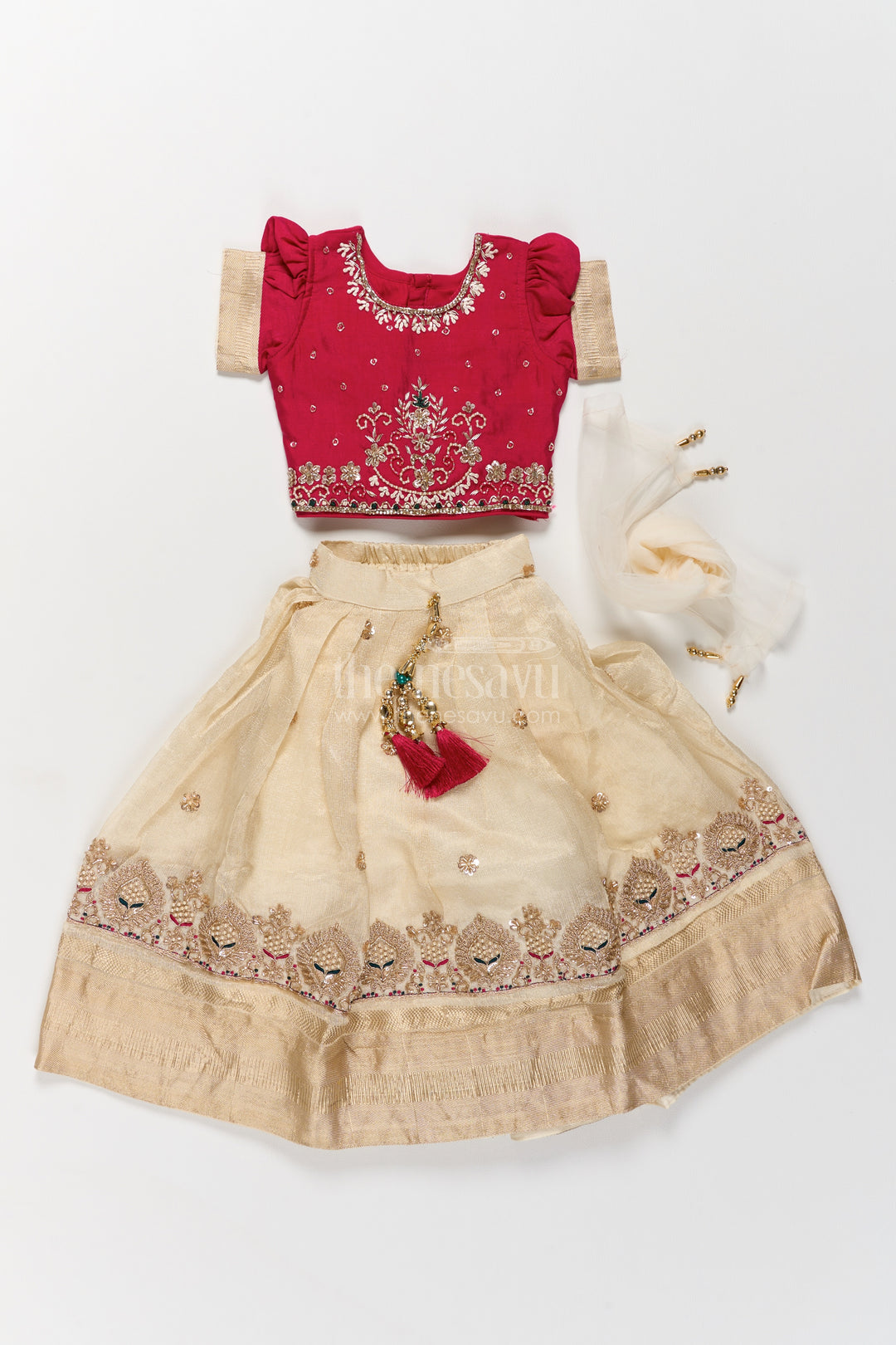 Kids Festive Lehenga in Off White for Celebrations and Photos