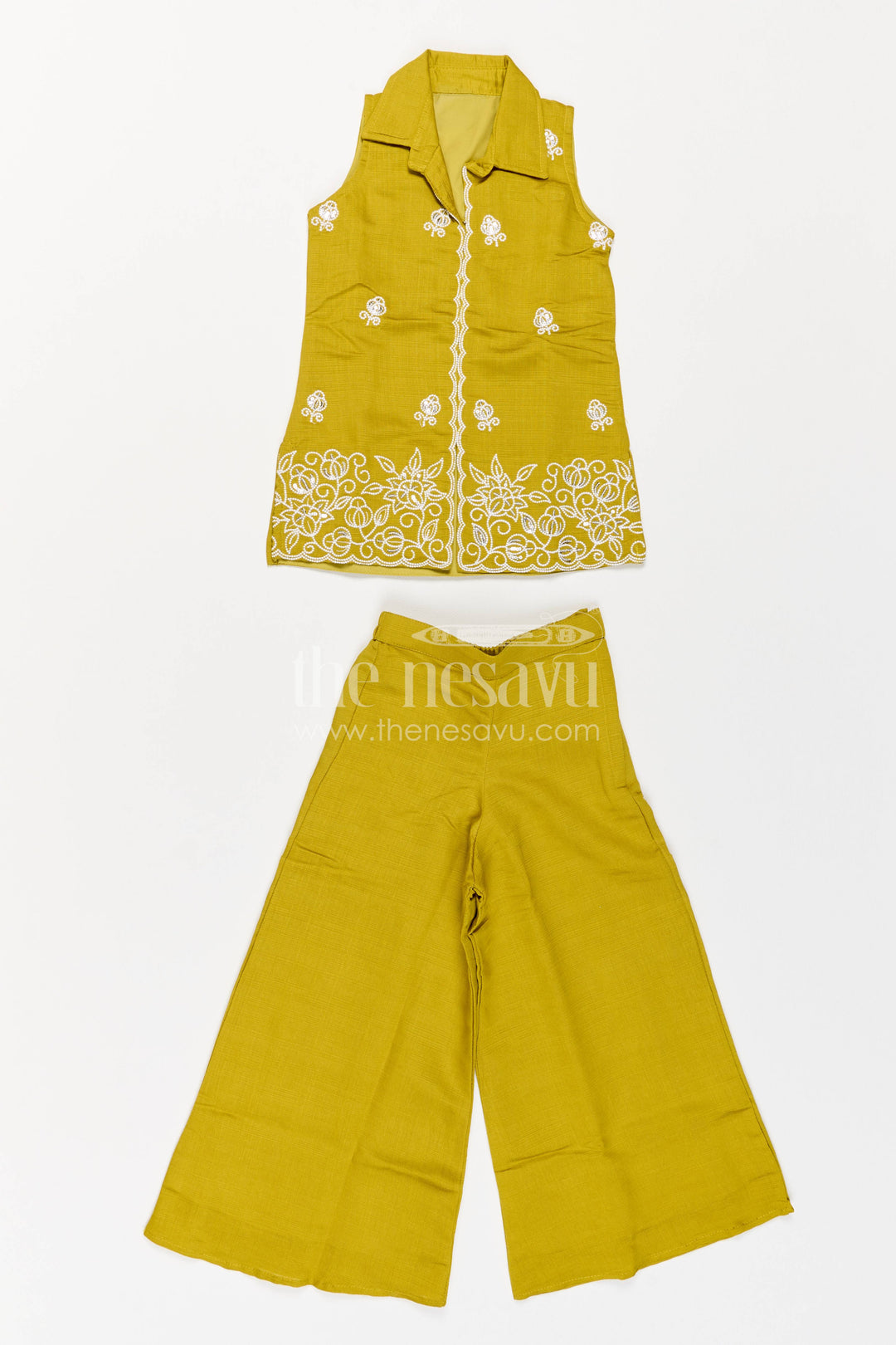 Girls Palazzo Set in Green for Festive Photos