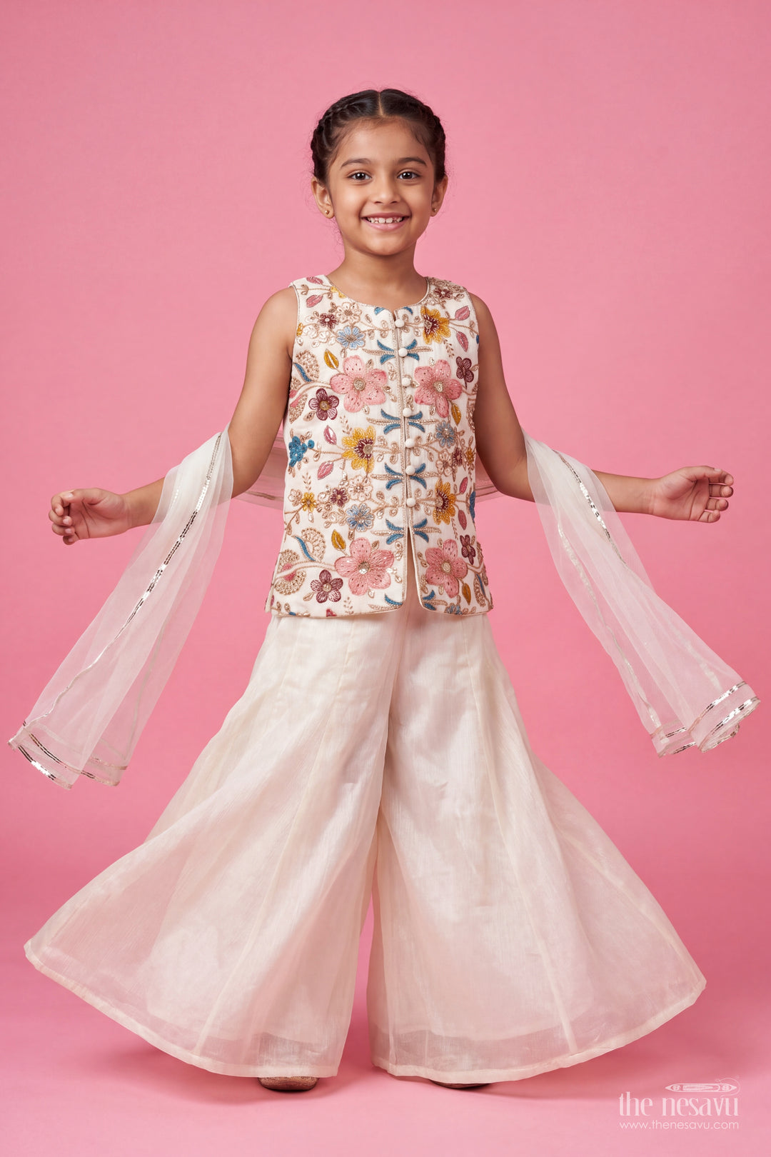 Sharara Dress for Girls in White with an Occasion Ready Finish
