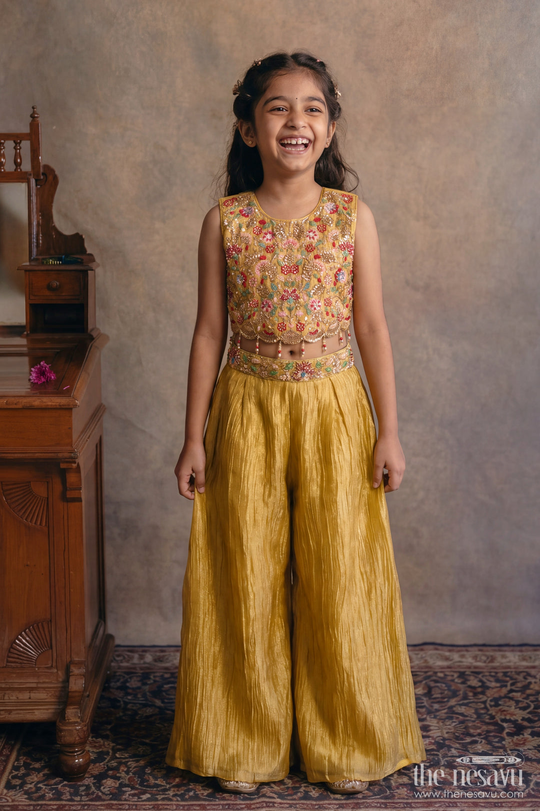Girls Palazzo Set with Thread Embroidery for Weddings and Parties