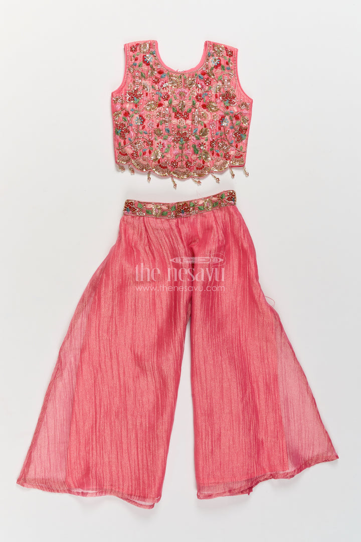 Girls Sharara Set in Pink with Thread Embroidery