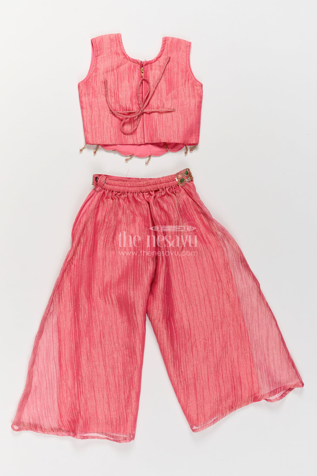 Girls Sharara Set in Pink with Thread Embroidery